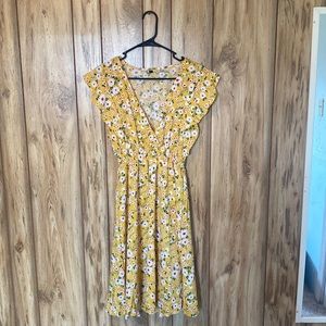 Yellow floral v-neck dress